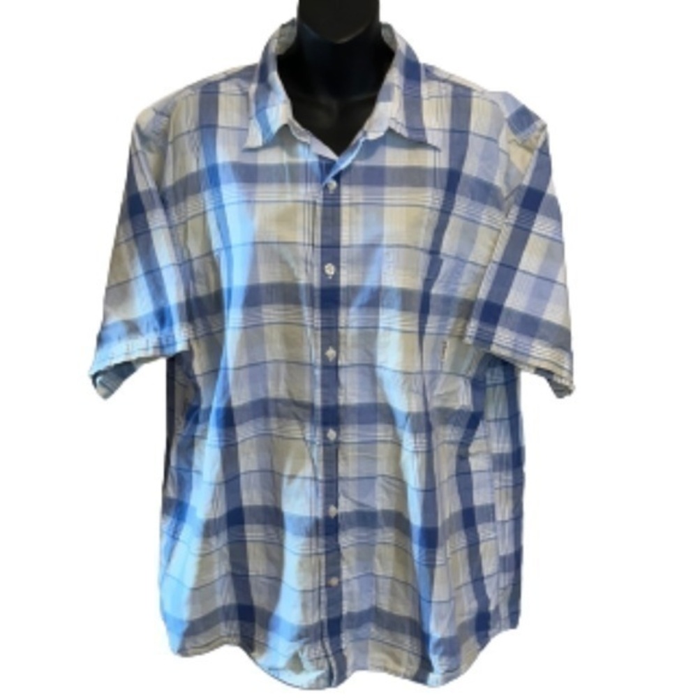 Timberland Stratham Issue white/blue plaid short sleeve camp shirt size XL
